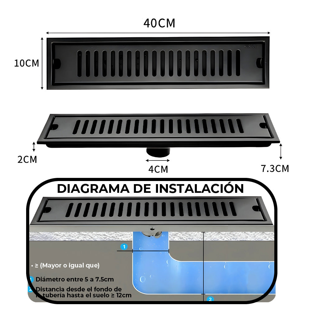 REJILLA DRENAJE DUCHA ACERO INOXIDABLE 10X40